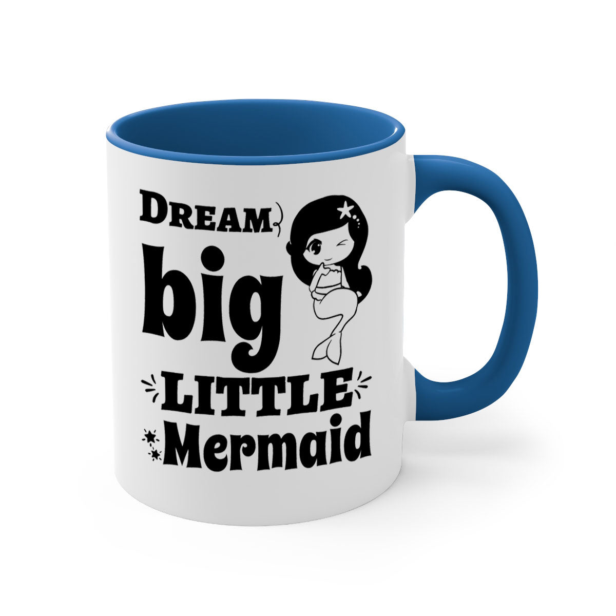 Dream Big Little Mermaid Mug with colorful handle and interior, featuring a glossy finish and whimsical design.