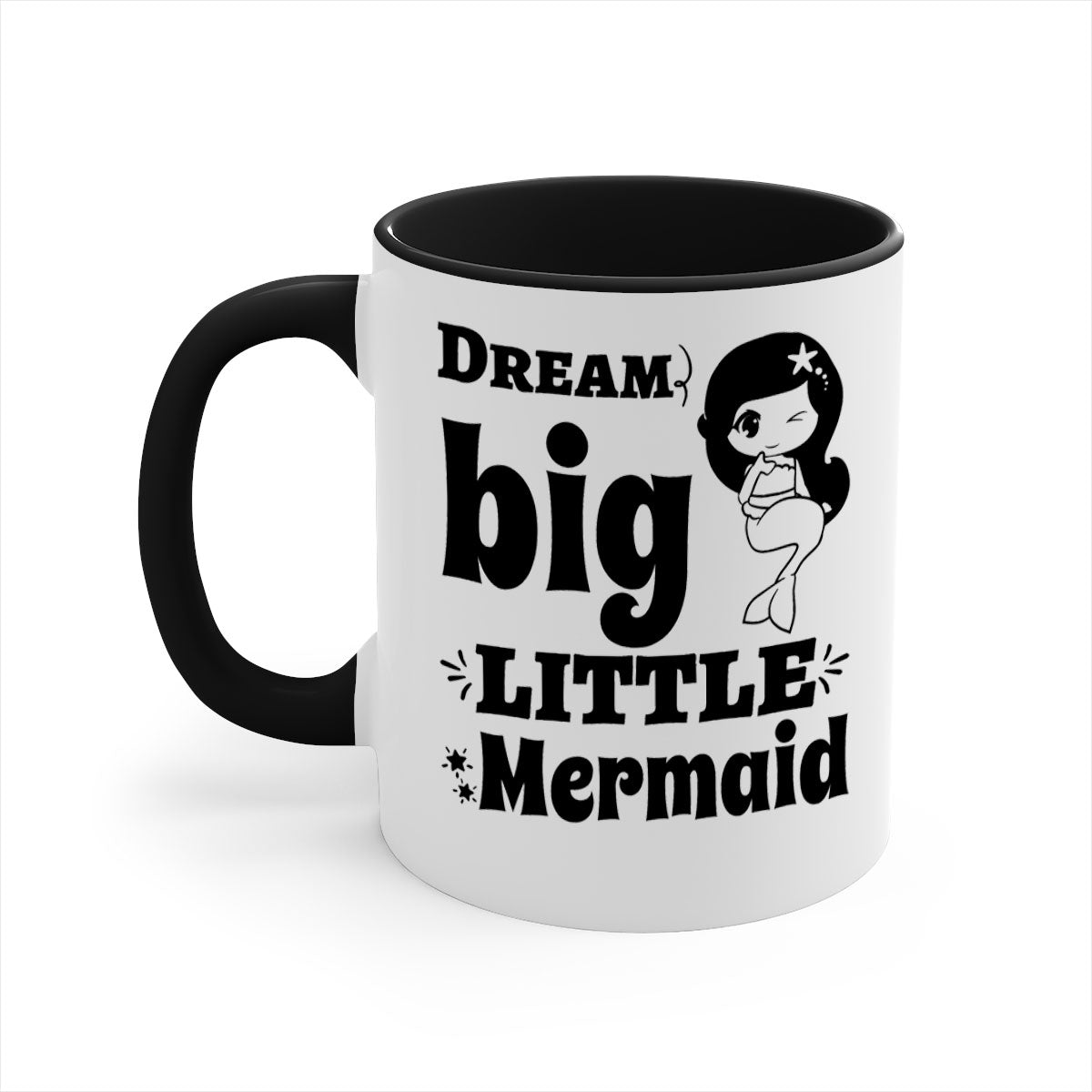 Dream Big Little Mermaid Mug with colorful handle and interior, featuring a glossy finish and whimsical design.