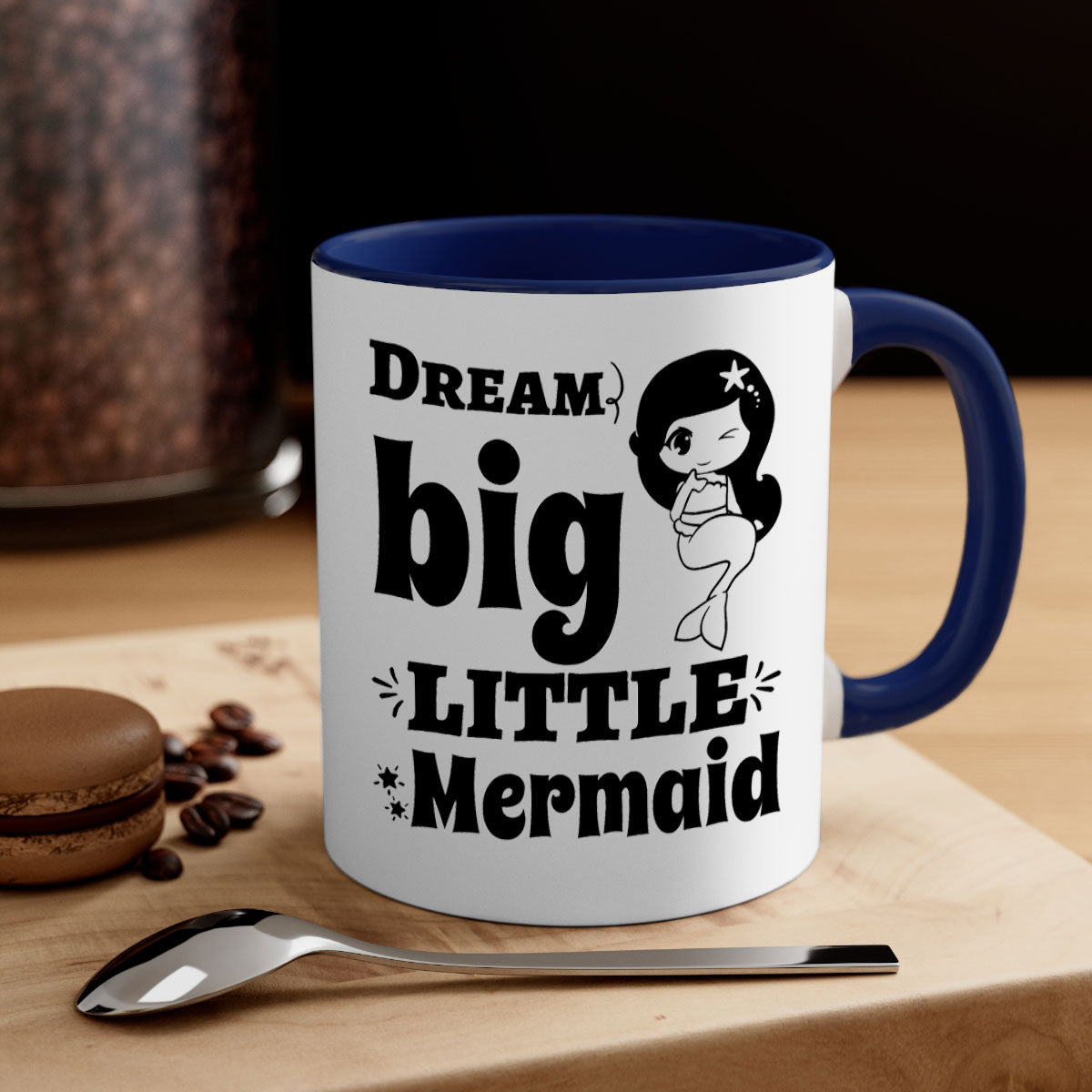 Dream Big Little Mermaid Mug with colorful handle and interior, featuring a glossy finish and whimsical design.