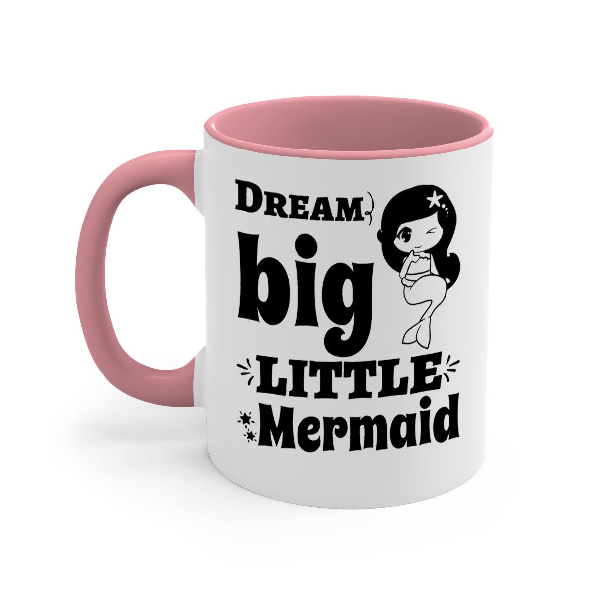 Dream Big Little Mermaid Mug with colorful handle and interior, featuring a glossy finish and whimsical design.