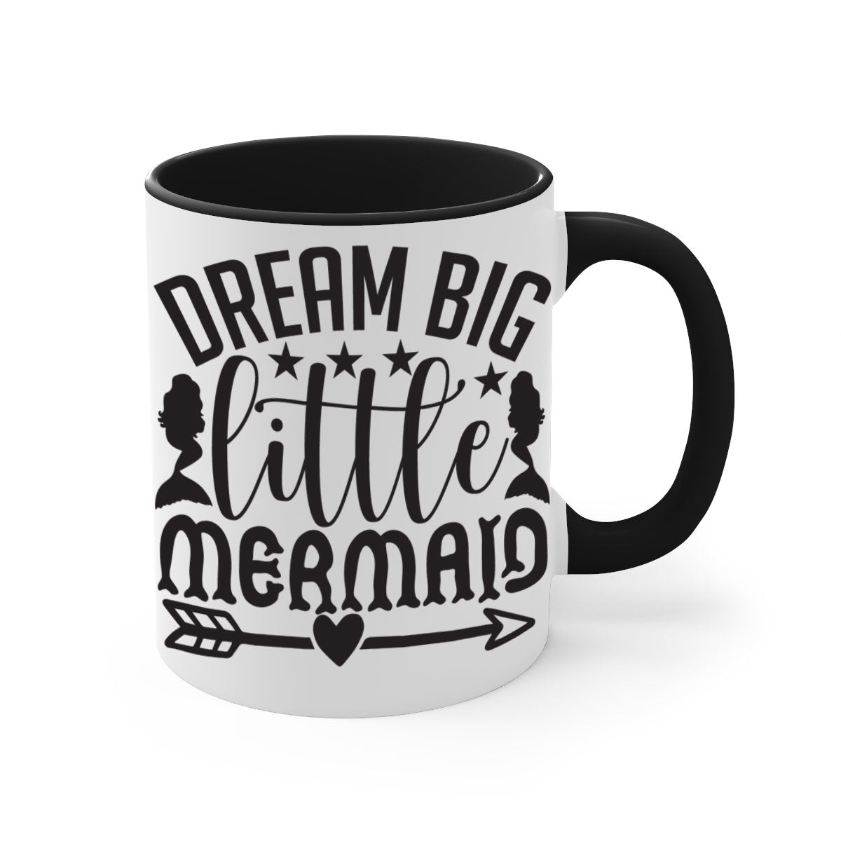 Dream Big Little Mermaid Mug featuring a glossy finish, colorful handle, and interior, available in five colors.