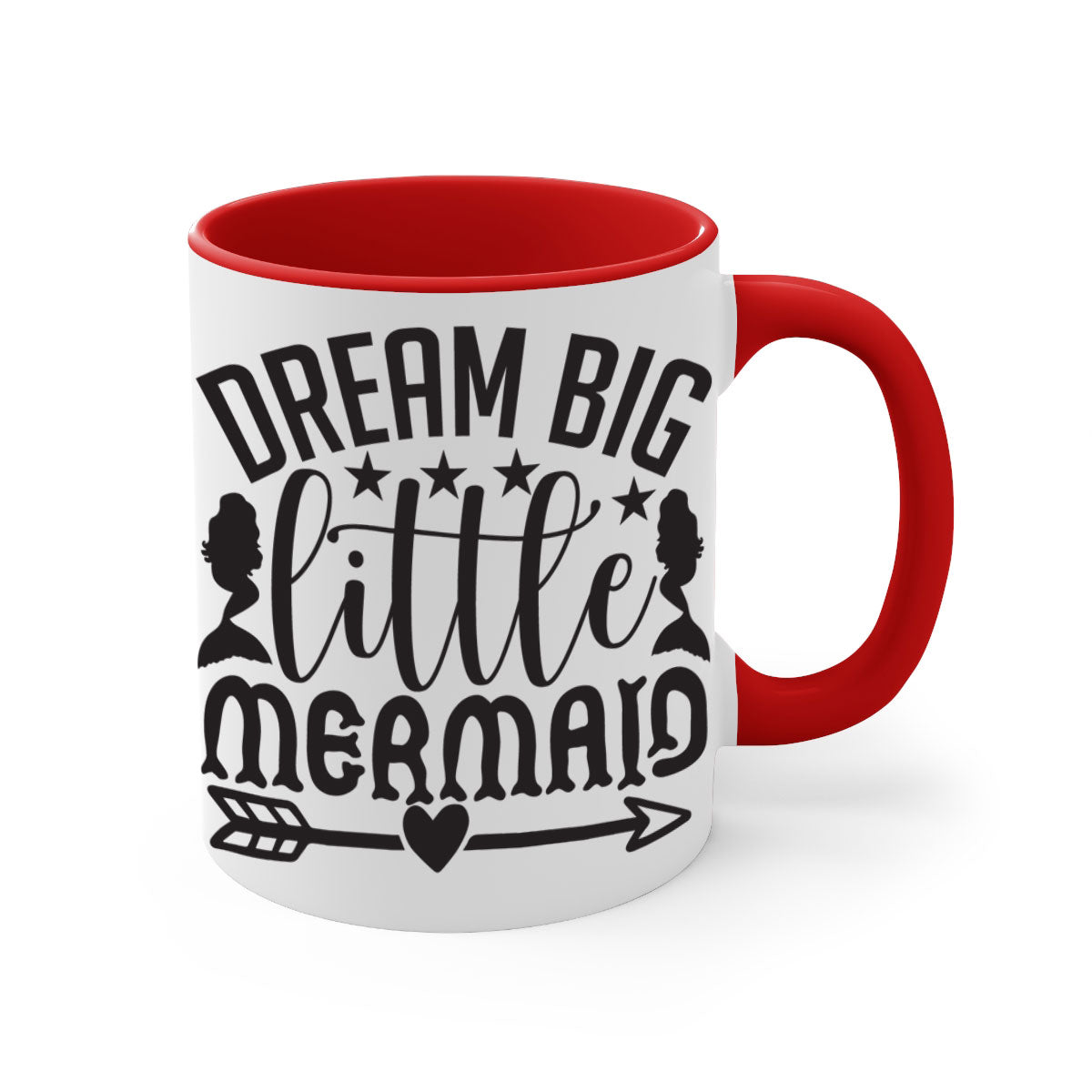 Dream Big Little Mermaid Mug featuring a glossy finish, colorful handle, and interior, available in five colors.