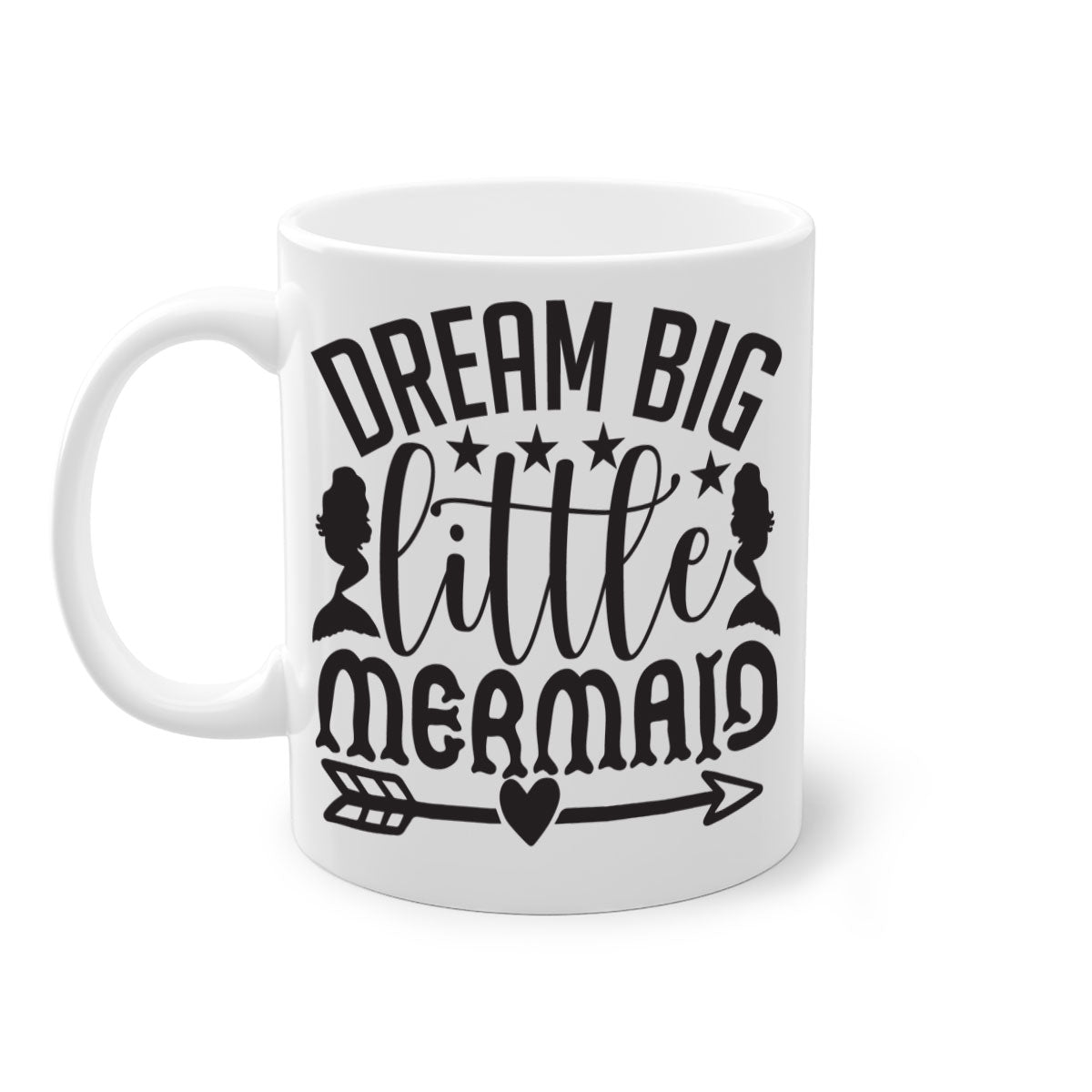 Dream Big Little Mermaid Mug featuring a glossy finish, colorful handle, and interior, available in five colors.