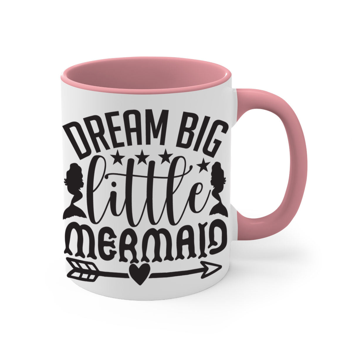 Dream Big Little Mermaid Mug featuring a glossy finish, colorful handle, and interior, available in five colors.