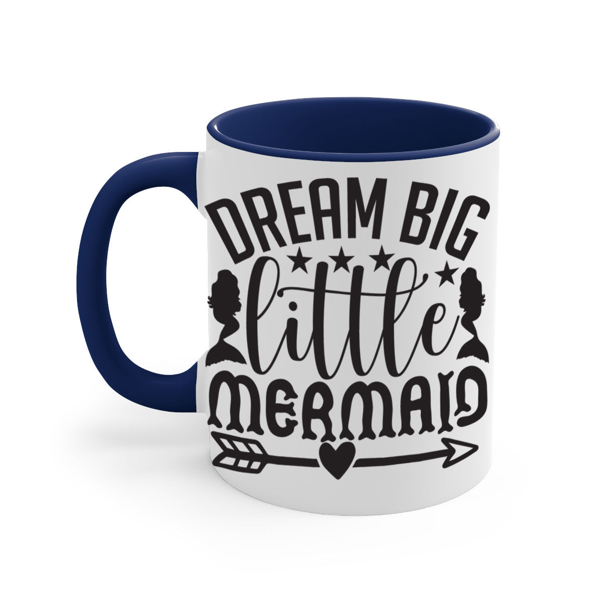 Dream Big Little Mermaid Mug featuring a glossy finish, colorful handle, and interior, available in five colors.