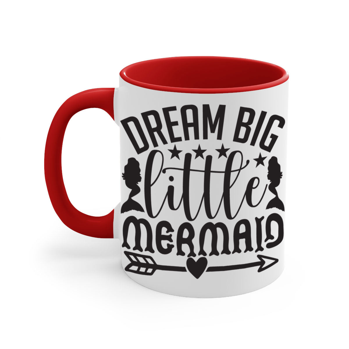 Dream Big Little Mermaid Mug featuring a glossy finish, colorful handle, and interior, available in five colors.