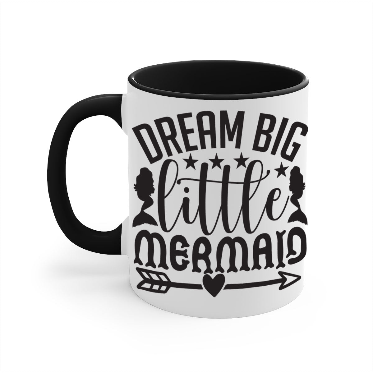 Dream Big Little Mermaid Mug featuring a glossy finish, colorful handle, and interior, available in five colors.