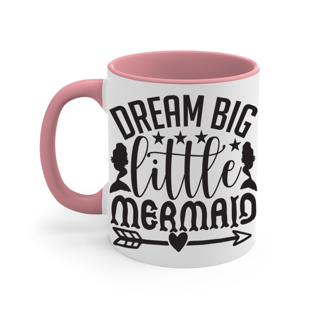 Dream Big Little Mermaid Mug featuring a glossy finish, colorful handle, and interior, available in five colors.