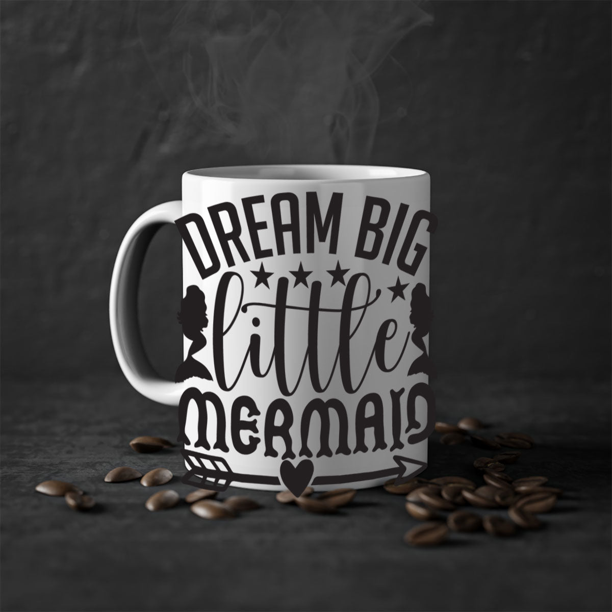 Dream Big Little Mermaid Mug featuring a glossy finish, colorful handle, and interior, available in five colors.