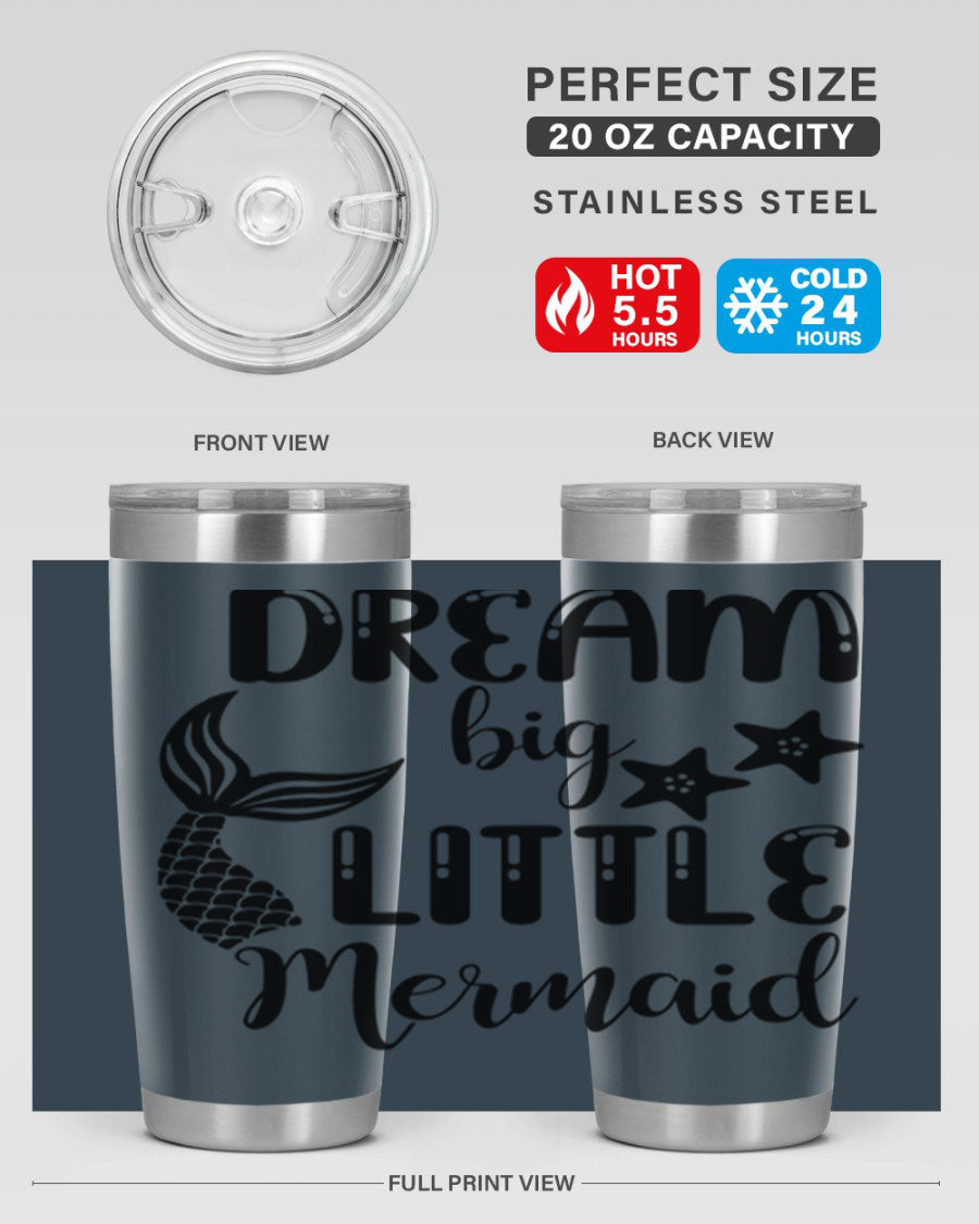 Dream Big Little Mermaid 131# tumbler in vibrant colors, showcasing double wall stainless steel design with a drink-thru lid.