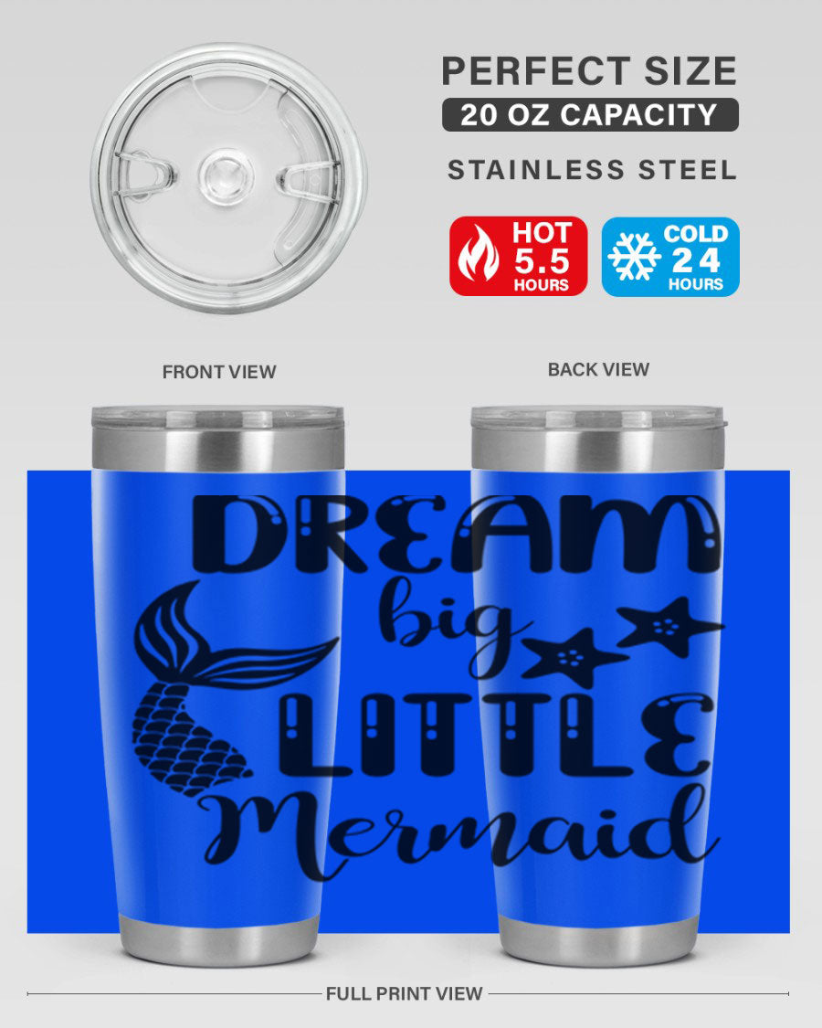 Dream Big Little Mermaid 131# tumbler in vibrant colors, showcasing double wall stainless steel design with a drink-thru lid.