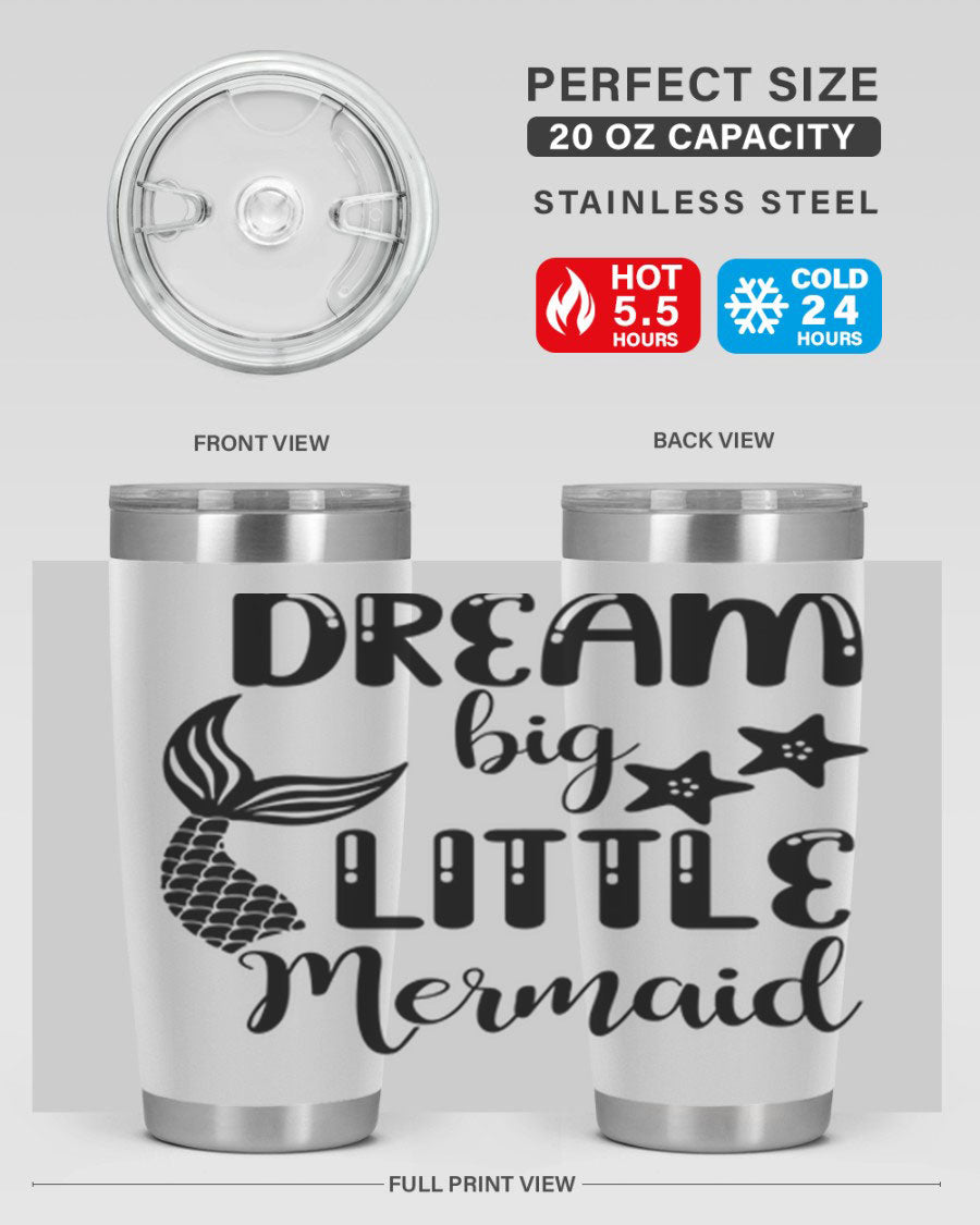 Dream Big Little Mermaid 131# tumbler in vibrant colors, showcasing double wall stainless steel design with a drink-thru lid.