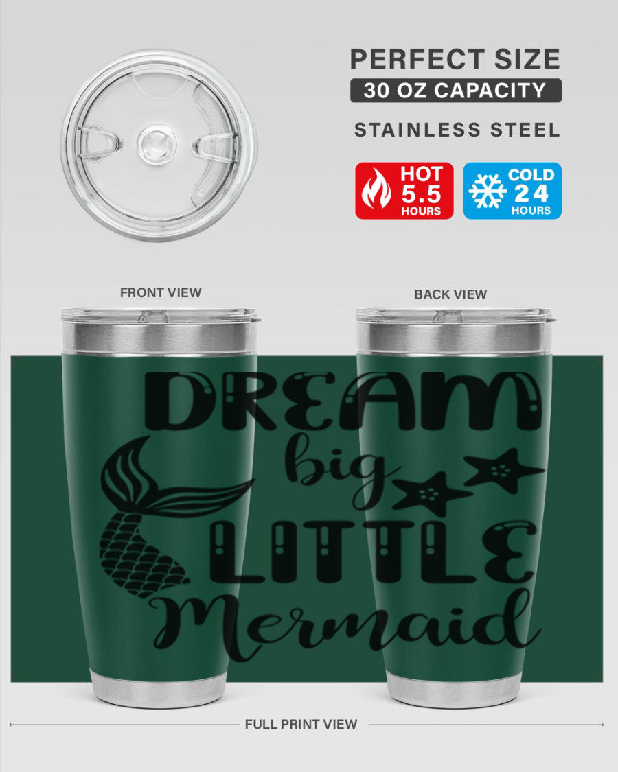Dream Big Little Mermaid 131# tumbler in vibrant colors, showcasing double wall stainless steel design with a drink-thru lid.