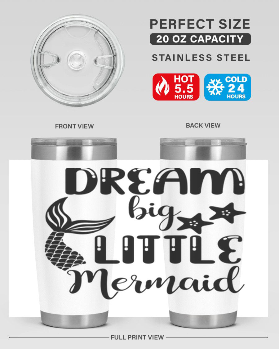 Dream Big Little Mermaid 131# tumbler in vibrant colors, showcasing double wall stainless steel design with a drink-thru lid.