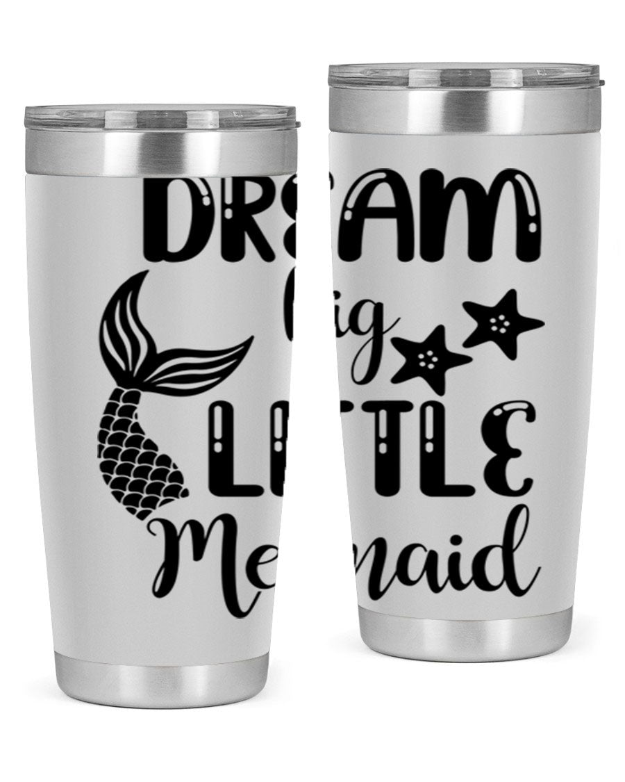 Dream Big Little Mermaid 131# tumbler in vibrant colors, showcasing double wall stainless steel design with a drink-thru lid.