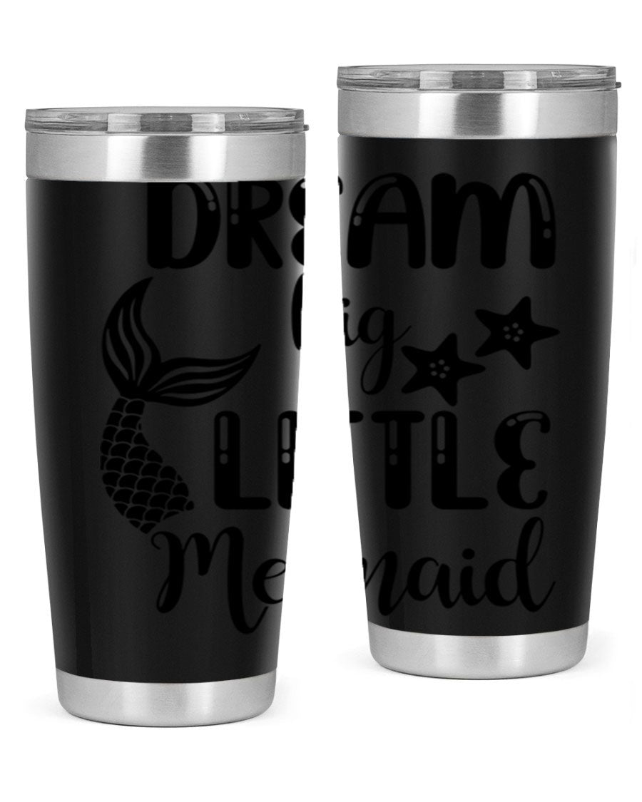 Dream Big Little Mermaid 131# tumbler in vibrant colors, showcasing double wall stainless steel design with a drink-thru lid.