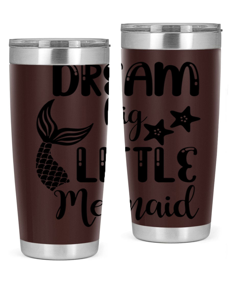 Dream Big Little Mermaid 131# tumbler in vibrant colors, showcasing double wall stainless steel design with a drink-thru lid.