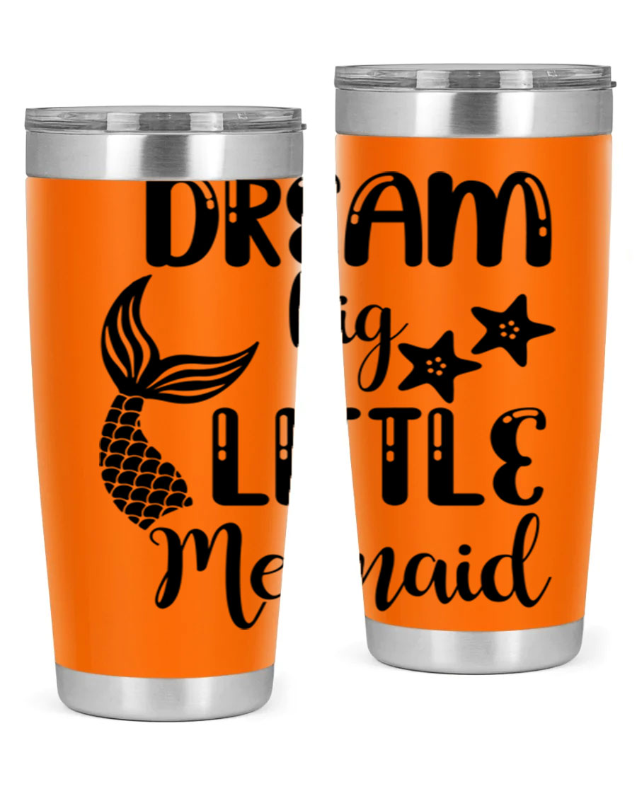 Dream Big Little Mermaid 131# tumbler in vibrant colors, showcasing double wall stainless steel design with a drink-thru lid.