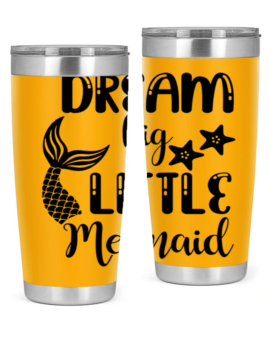 Dream Big Little Mermaid 131# tumbler in vibrant colors, showcasing double wall stainless steel design with a drink-thru lid.