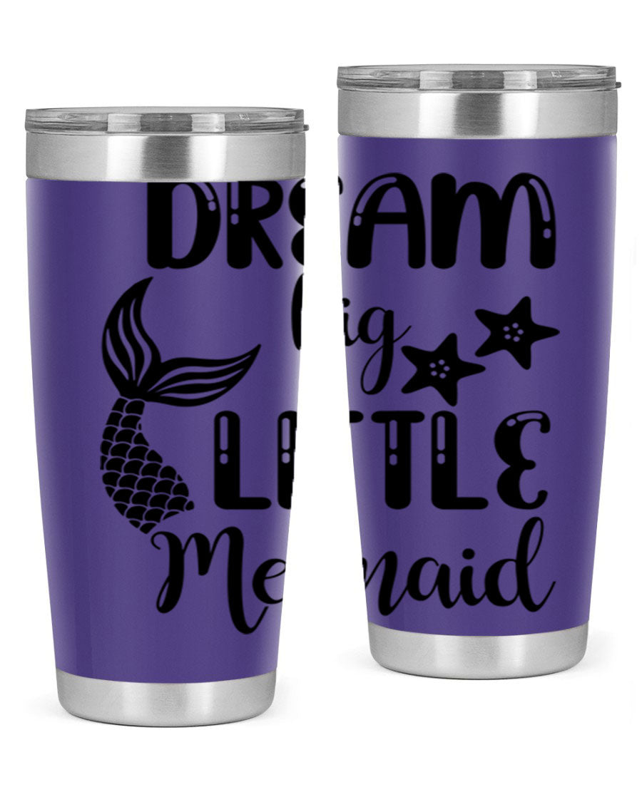 Dream Big Little Mermaid 131# tumbler in vibrant colors, showcasing double wall stainless steel design with a drink-thru lid.