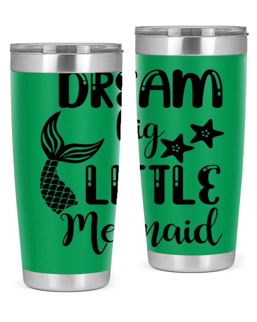 Dream Big Little Mermaid 131# tumbler in vibrant colors, showcasing double wall stainless steel design with a drink-thru lid.