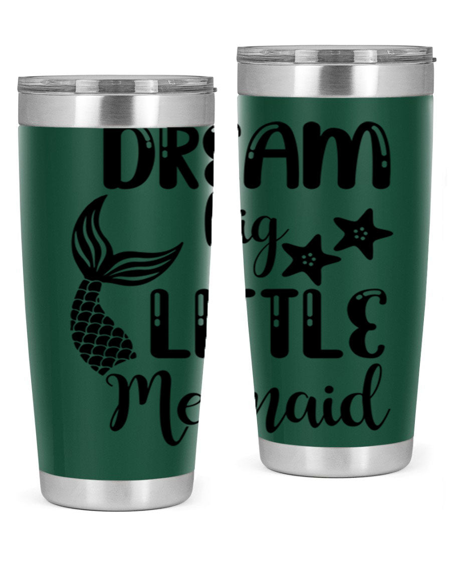 Dream Big Little Mermaid 131# tumbler in vibrant colors, showcasing double wall stainless steel design with a drink-thru lid.