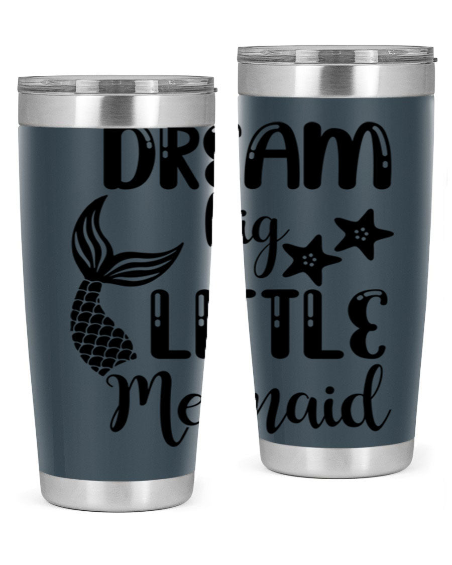 Dream Big Little Mermaid 131# tumbler in vibrant colors, showcasing double wall stainless steel design with a drink-thru lid.