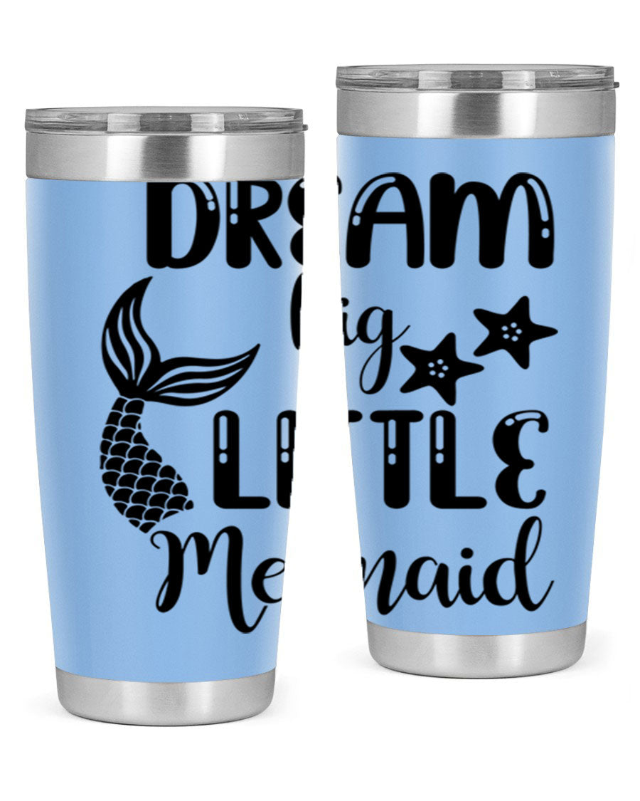 Dream Big Little Mermaid 131# tumbler in vibrant colors, showcasing double wall stainless steel design with a drink-thru lid.
