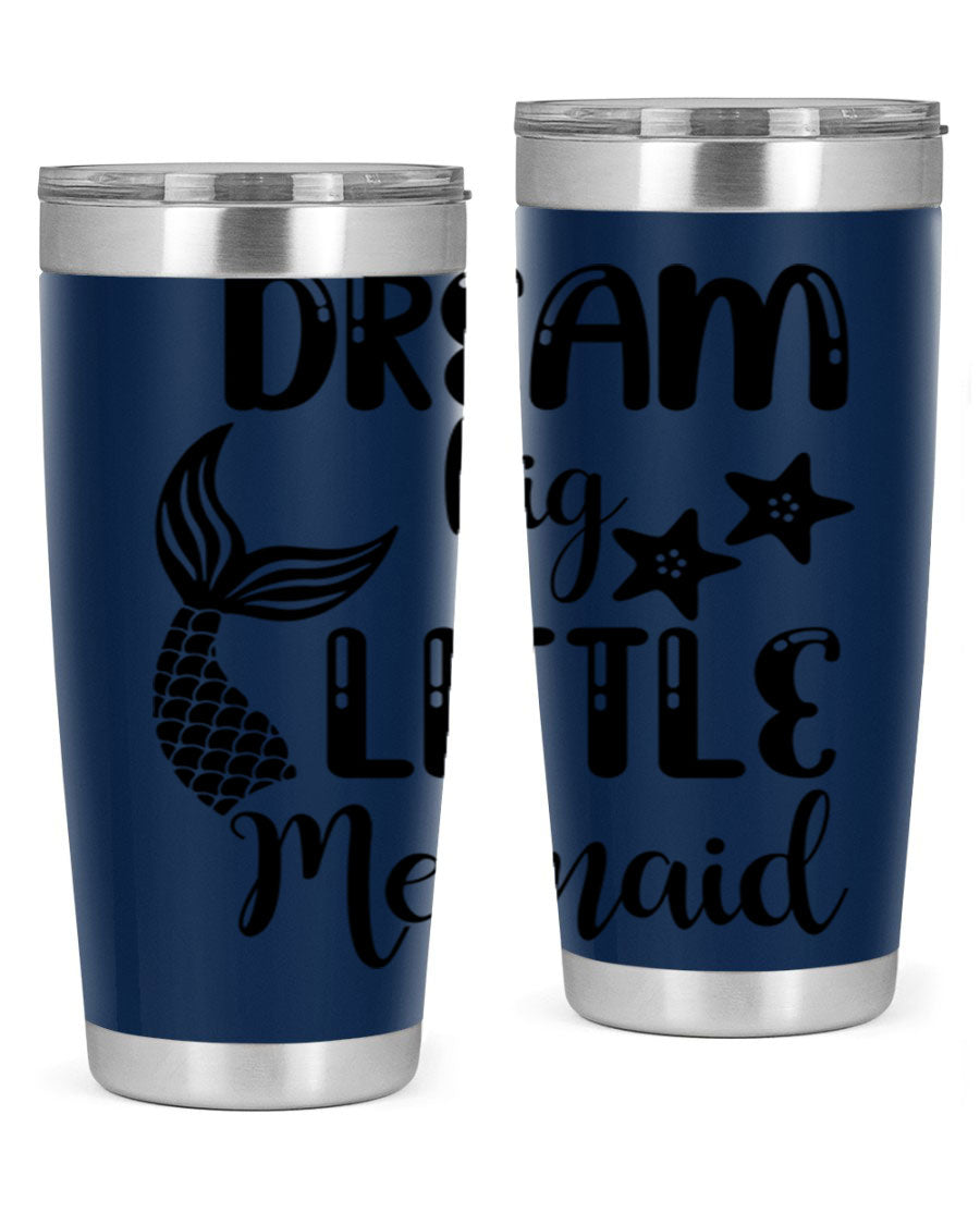 Dream Big Little Mermaid 131# tumbler in vibrant colors, showcasing double wall stainless steel design with a drink-thru lid.