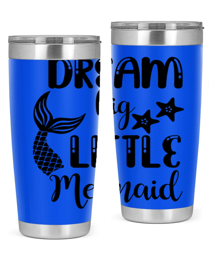 Dream Big Little Mermaid 131# tumbler in vibrant colors, showcasing double wall stainless steel design with a drink-thru lid.