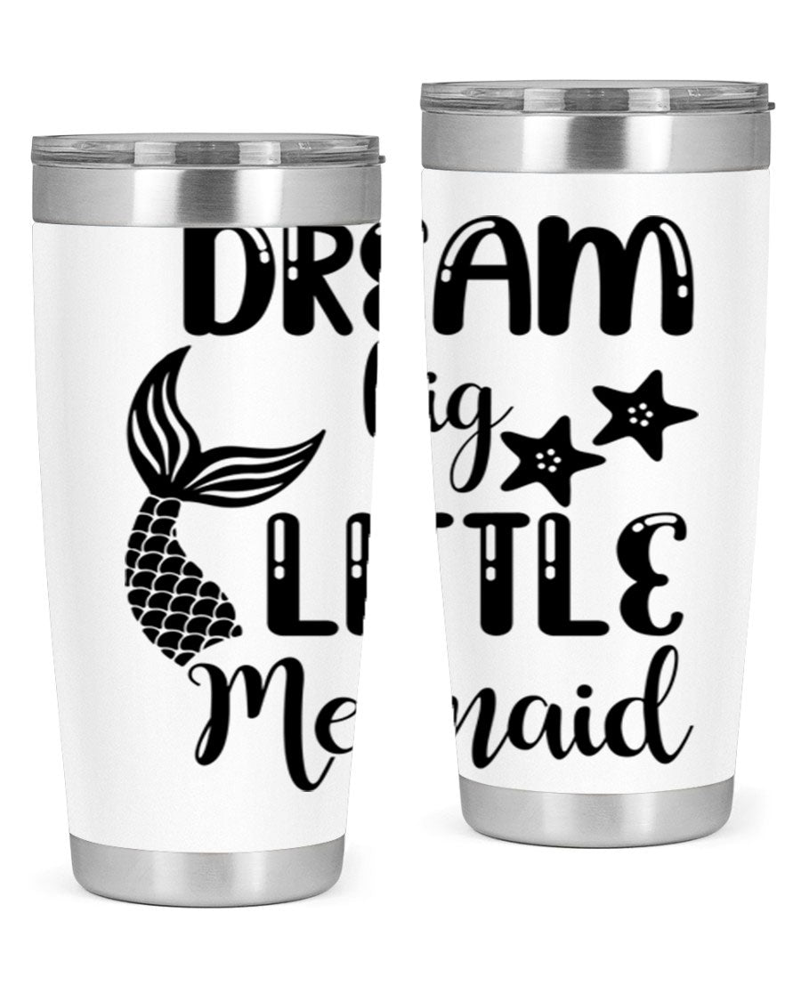 Dream Big Little Mermaid 131# tumbler in vibrant colors, showcasing double wall stainless steel design with a drink-thru lid.