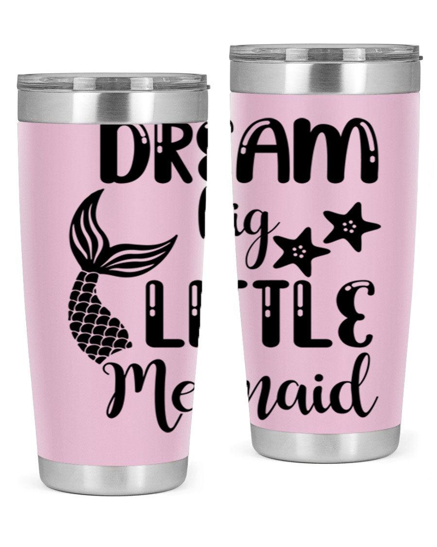 Dream Big Little Mermaid 131# tumbler in vibrant colors, showcasing double wall stainless steel design with a drink-thru lid.