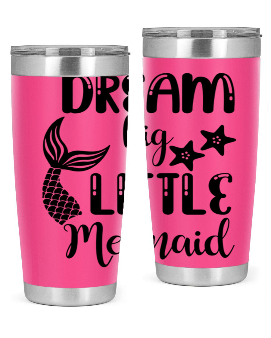 Dream Big Little Mermaid 131# tumbler in vibrant colors, showcasing double wall stainless steel design with a drink-thru lid.