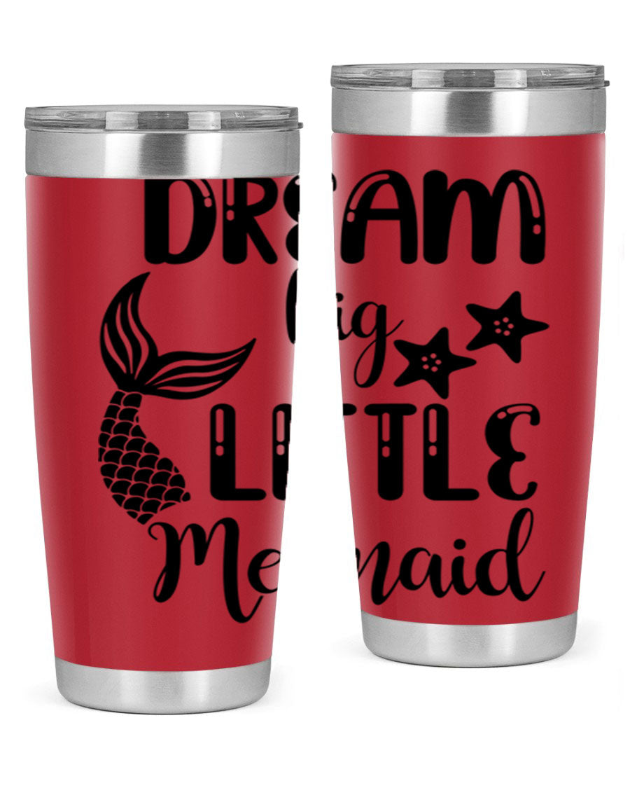 Dream Big Little Mermaid 131# tumbler in vibrant colors, showcasing double wall stainless steel design with a drink-thru lid.