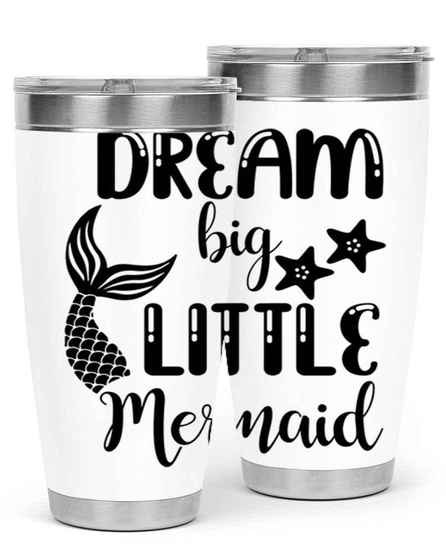 Dream Big Little Mermaid 131# tumbler in vibrant colors, showcasing double wall stainless steel design with a drink-thru lid.