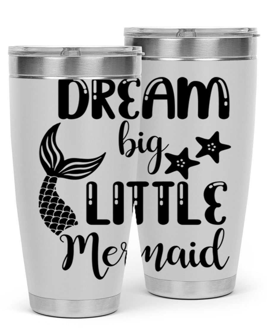 Dream Big Little Mermaid 131# tumbler in vibrant colors, showcasing double wall stainless steel design with a drink-thru lid.