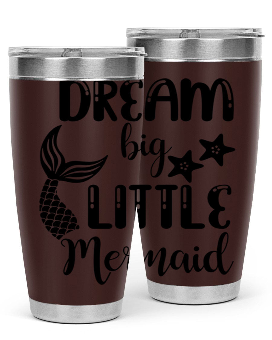 Dream Big Little Mermaid 131# tumbler in vibrant colors, showcasing double wall stainless steel design with a drink-thru lid.