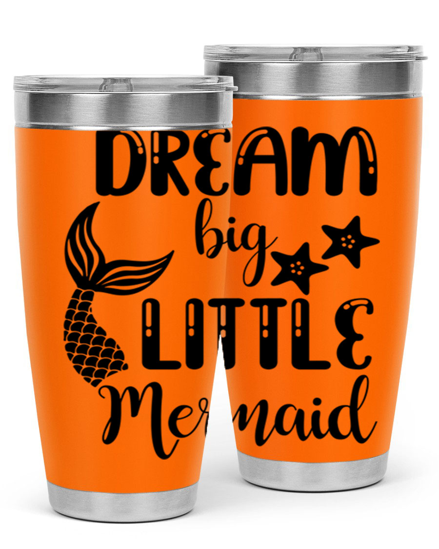 Dream Big Little Mermaid 131# tumbler in vibrant colors, showcasing double wall stainless steel design with a drink-thru lid.