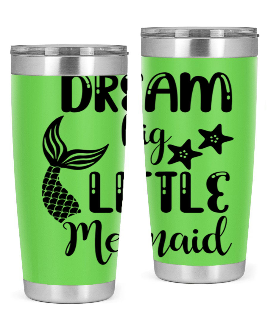 Dream Big Little Mermaid 131# tumbler in vibrant colors, showcasing double wall stainless steel design with a drink-thru lid.