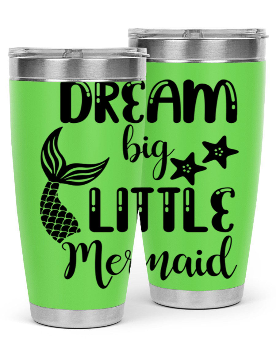 Dream Big Little Mermaid 131# tumbler in vibrant colors, showcasing double wall stainless steel design with a drink-thru lid.