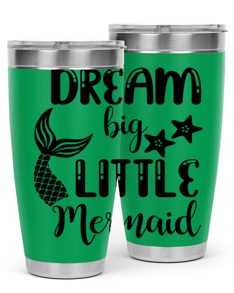 Dream Big Little Mermaid 131# tumbler in vibrant colors, showcasing double wall stainless steel design with a drink-thru lid.