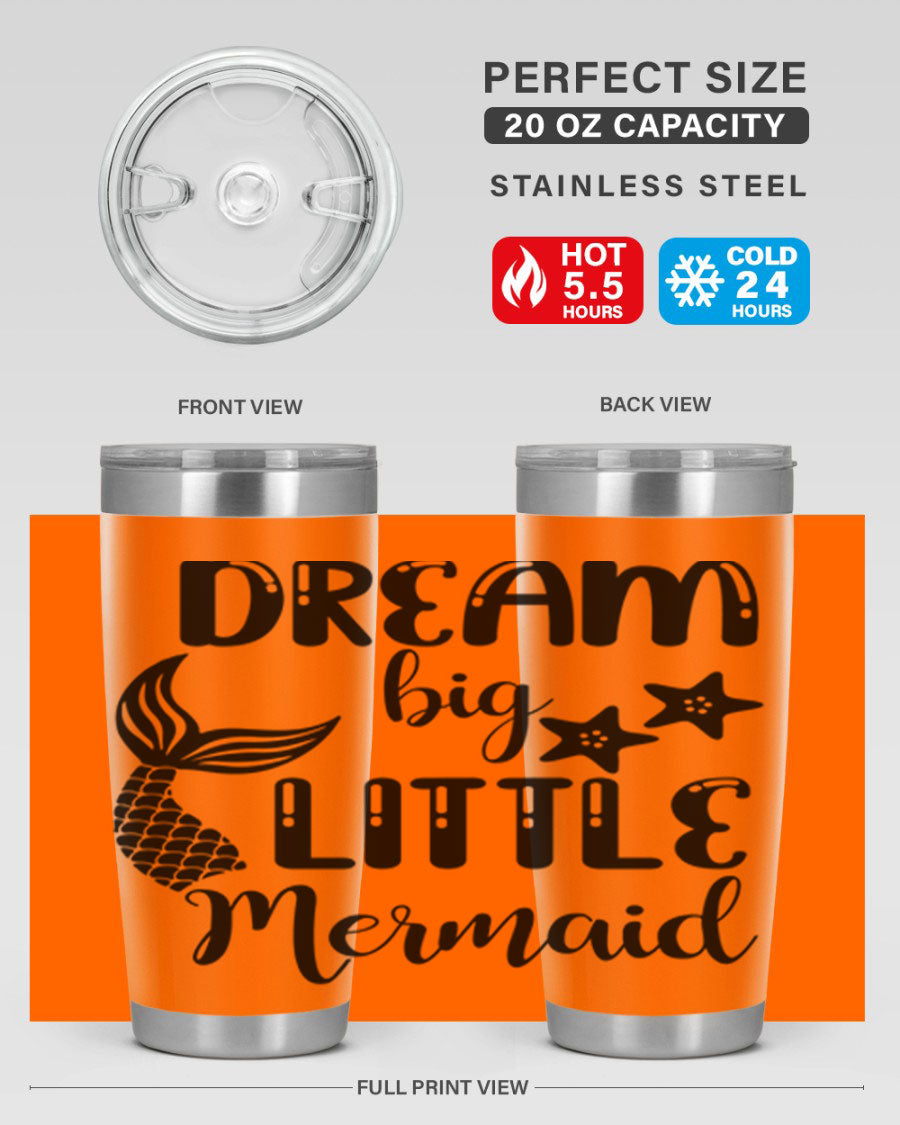 Dream Big Little Mermaid 131# tumbler in vibrant colors, showcasing double wall stainless steel design with a drink-thru lid.