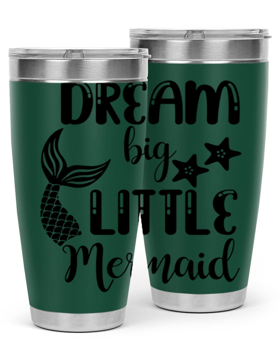 Dream Big Little Mermaid 131# tumbler in vibrant colors, showcasing double wall stainless steel design with a drink-thru lid.