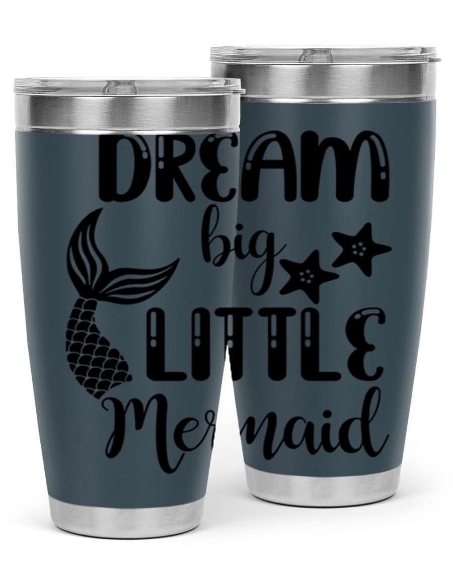 Dream Big Little Mermaid 131# tumbler in vibrant colors, showcasing double wall stainless steel design with a drink-thru lid.