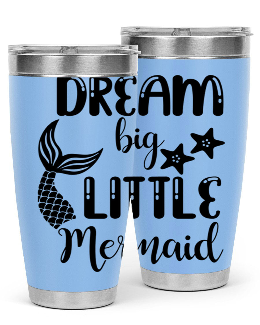 Dream Big Little Mermaid 131# tumbler in vibrant colors, showcasing double wall stainless steel design with a drink-thru lid.