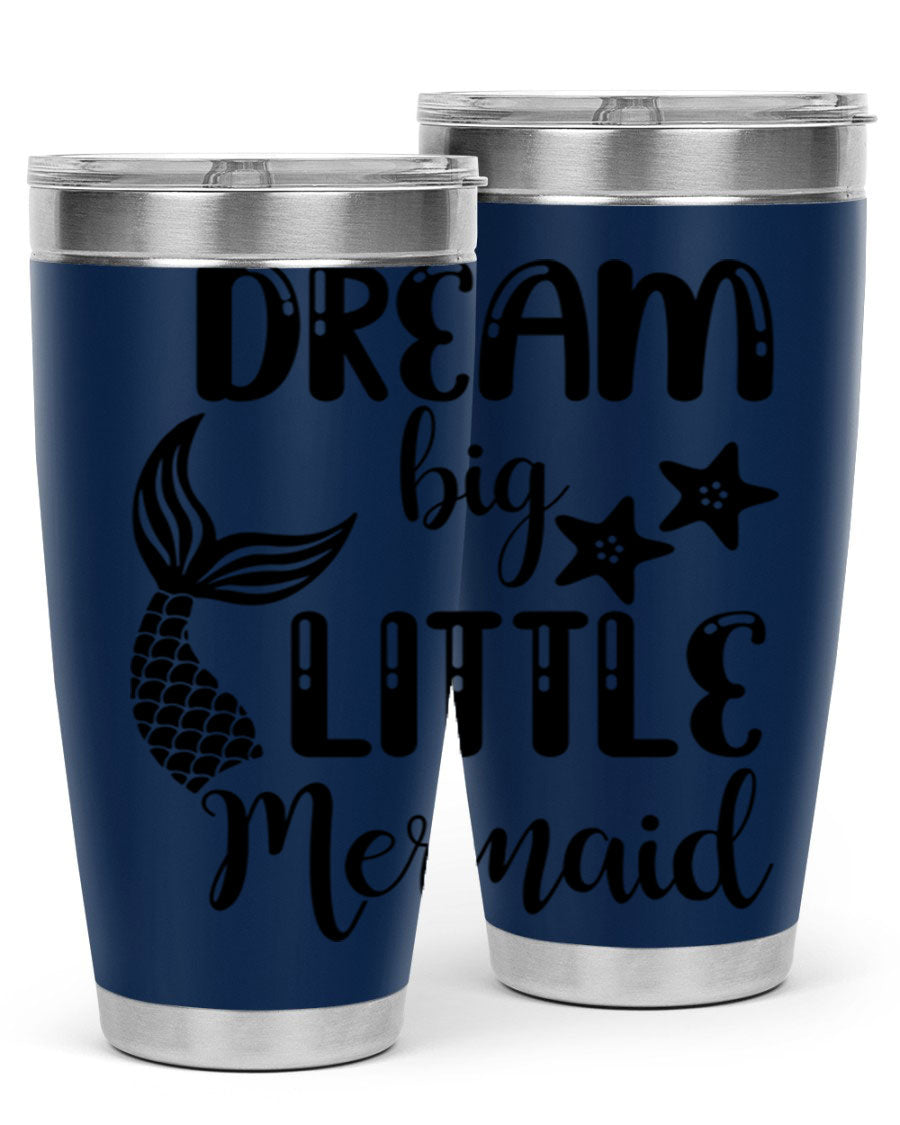 Dream Big Little Mermaid 131# tumbler in vibrant colors, showcasing double wall stainless steel design with a drink-thru lid.
