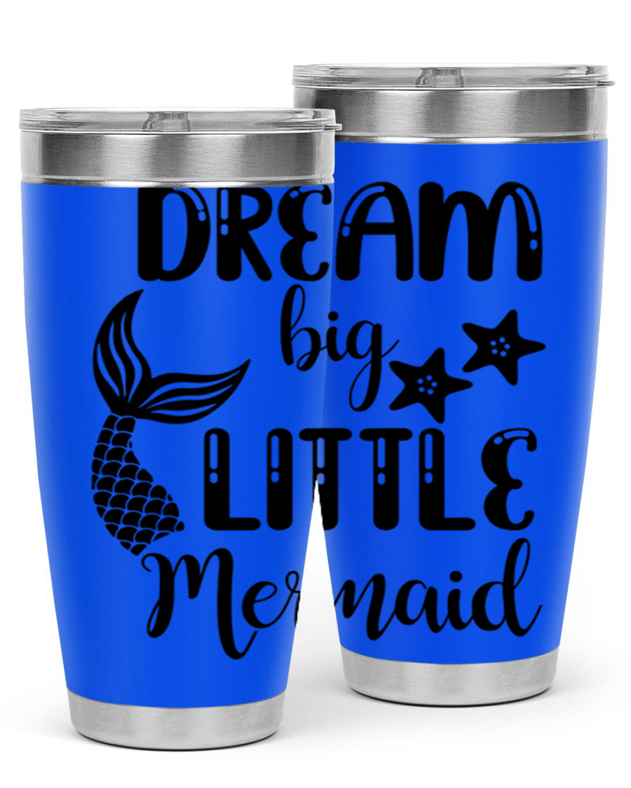 Dream Big Little Mermaid 131# tumbler in vibrant colors, showcasing double wall stainless steel design with a drink-thru lid.