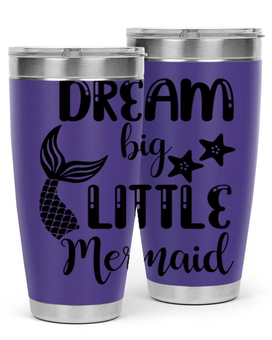 Dream Big Little Mermaid 131# tumbler in vibrant colors, showcasing double wall stainless steel design with a drink-thru lid.