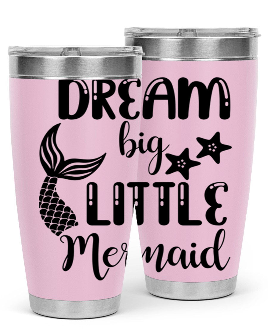 Dream Big Little Mermaid 131# tumbler in vibrant colors, showcasing double wall stainless steel design with a drink-thru lid.