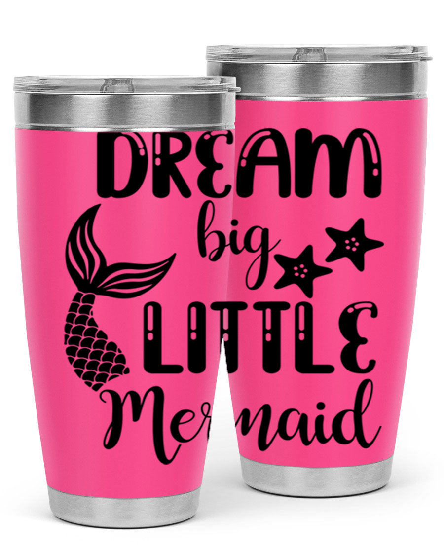Dream Big Little Mermaid 131# tumbler in vibrant colors, showcasing double wall stainless steel design with a drink-thru lid.
